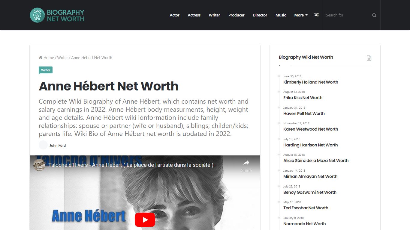 Anne Hébert Net Worth & Biography 2022 - Stunning Facts You Need To Know